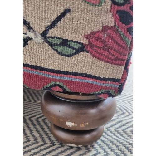 184 - HEARTH STOOL, rectangular carpet covered with turned feet, 36cm H x 118cm x 69cm.