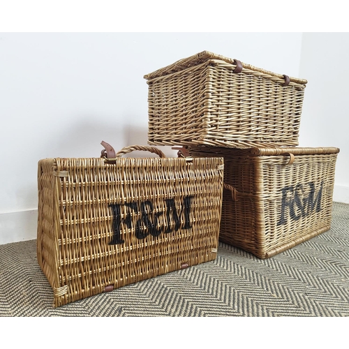 4 - FORTNUM & MASONS WICKER HAMPERS, three, 56cm W x 39cm D x 37cm H. (3)