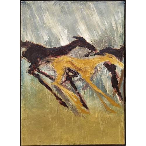 66 - ALEXANDRA MCKENZIE (Australian b.1972), 'Running Horses', triptych, oil on Belgian linen, overall 46... 