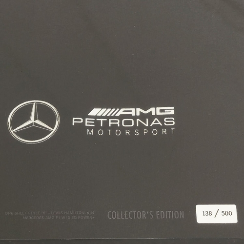 83 - LEWIS HAMILTON MERCEDS-AMG LIMITED EDITION POSTER 138/500, 88cm x 68cm, framed.