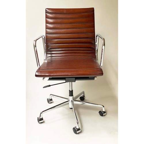 151 - REVOLVING DESK CHAIR, after Charles and Ray Eames, aluminium group style chair, with hand finished r... 