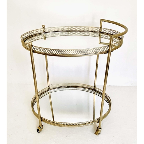 521 - DRINKS TROLLEY, silvered metal with mirrored glass, 87cm H x 78cm W x 47cm D.