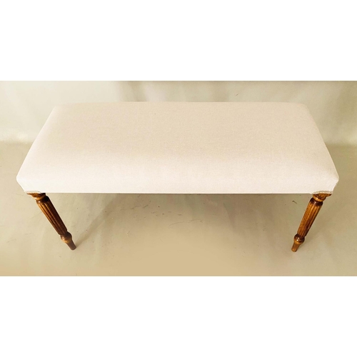 523 - HALL SEAT, neutral linen upholstery on reeded supports, 50cm H x 99cm W x 40cm D