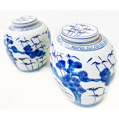 525 - GINGER JARS, a pair, Chinese export style blue and white ceramic, 28cm H x 28cm W (2)