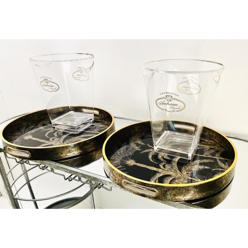 530 - DRINKS TRAYS, a pair, 40cm W together with two Perspex ice buckets. (4)