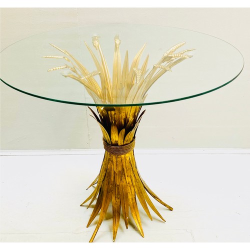 533 - MAISON JANSEN STYLE SIDE TABLE, gilt metal wheat sheaf base, 60cm x 70cm x 70cm.