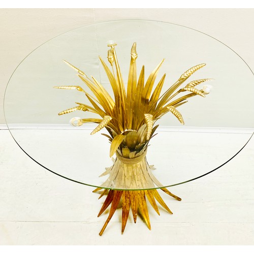 533 - MAISON JANSEN STYLE SIDE TABLE, gilt metal wheat sheaf base, 60cm x 70cm x 70cm.