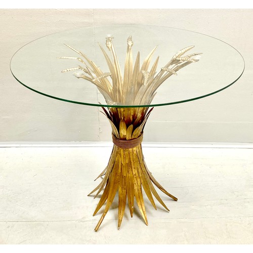 533 - MAISON JANSEN STYLE SIDE TABLE, gilt metal wheat sheaf base, 60cm x 70cm x 70cm.