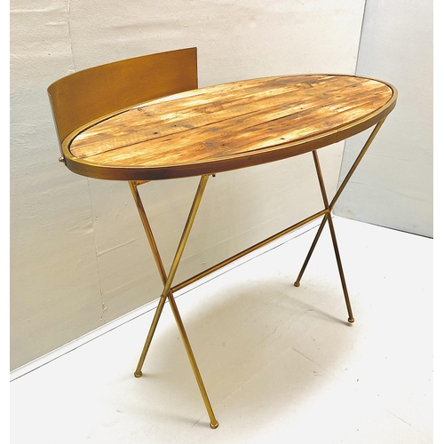 535 - DESK, gilt metal base, timber top, 89cm x 100cm x 45cm.