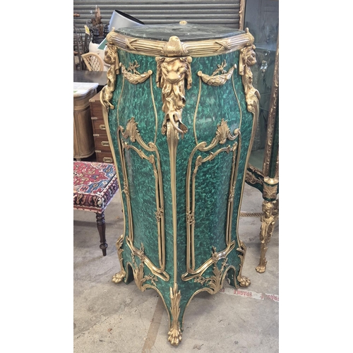 510 - PEDESTALS, a pair, Louis XV style faux malachite finish with gilt ormolu mounts and marble tops, 142... 