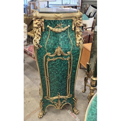 510 - PEDESTALS, a pair, Louis XV style faux malachite finish with gilt ormolu mounts and marble tops, 142... 