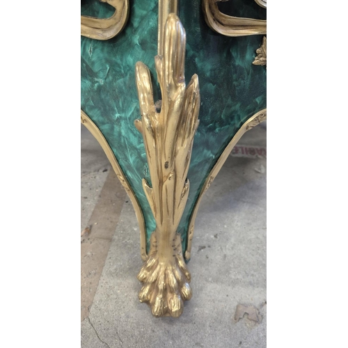 510 - PEDESTALS, a pair, Louis XV style faux malachite finish with gilt ormolu mounts and marble tops, 142... 