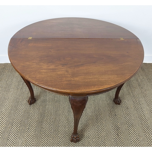 512 - TEA TABLE, early 20th century German walnut with demi lune top and hairy paw feet, 76cm H x 100cm x ... 