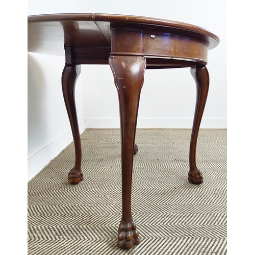 512 - TEA TABLE, early 20th century German walnut with demi lune top and hairy paw feet, 76cm H x 100cm x ... 