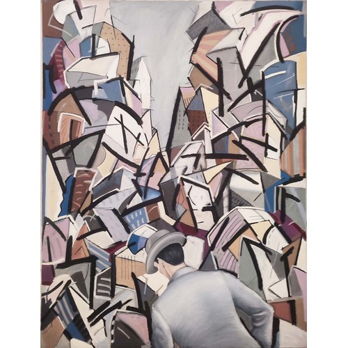 99 - BRENT RICHARDSON (20th century), 'Abstract with figure', oil on canvas, 245cm x 187cm.