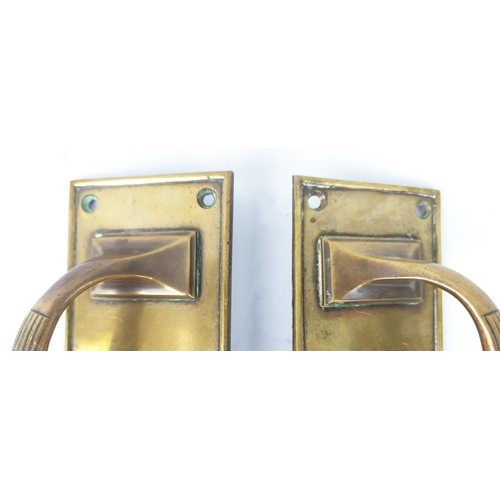 32 - A PAIR OF ANTIQUE WEIGHTY BRASS DOOR HANDLES, stamped 'GIBBONS' to reverse of each, 30cm H x 7.5cm W... 