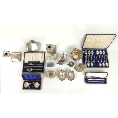 38 - A COLLECTION OF SILVERWARE, comprising a George IV milk jug, London 1824, a hip flask, christening c... 