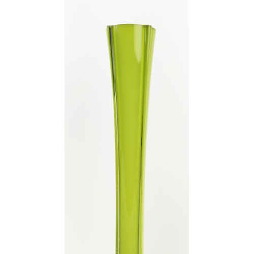 29 - A LARGE MURANO STYLE LIME GREEN SLENDER VASE, a Murano amber coloured squat vase and a further Muran... 