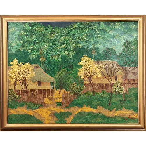 101 - NGUYEN, QUOC HUG, 'Landscapes', a set of three mixed medias on aluminium, 68cm x 88cm, framed. (3)