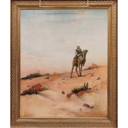 142 - AFTER ROBERT TALBOT KELLY, 'Orientalist Scene - The Scout', oil on canvas, 114cm x 90cm, framed.