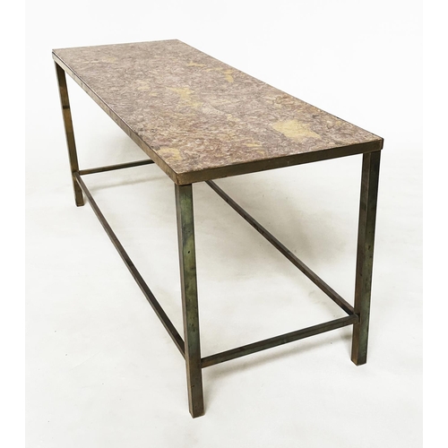 116 - LOW TABLE, 1970s Italian rectangular Sienna marble with gilt metal support, 107cm W x 38cm D x 47cm ... 