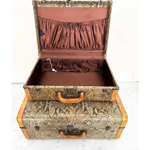 118 - SUITCASES AEROPACK BY MCBRINE, two U.S. 1950s faux snakeskin, 54cm x 42cm and 46cm x 32cm. (2)