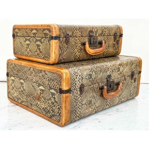 118 - SUITCASES AEROPACK BY MCBRINE, two U.S. 1950s faux snakeskin, 54cm x 42cm and 46cm x 32cm. (2)