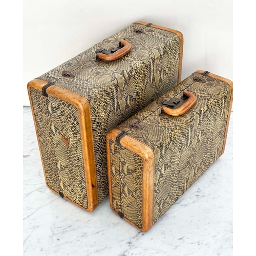 118 - SUITCASES AEROPACK BY MCBRINE, two U.S. 1950s faux snakeskin, 54cm x 42cm and 46cm x 32cm. (2)