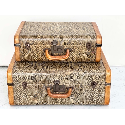 118 - SUITCASES AEROPACK BY MCBRINE, two U.S. 1950s faux snakeskin, 54cm x 42cm and 46cm x 32cm. (2)