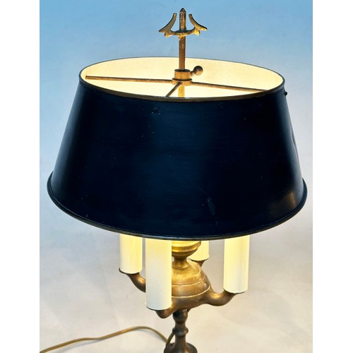 435 - BOUILLOTTE LAMPS, two mid 20th century French gilt metal, each with candelabra, (three and four bran... 