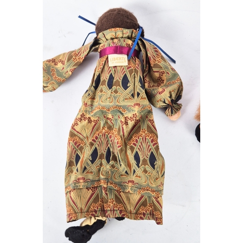 12 - LIBERTY WOODEN DOLL, in print dress, a Liberty frog bean teddy, plus a Liberty reindeer plush toy. (... 