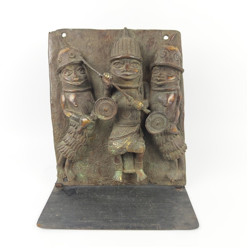 2 - PLAQUE BENIN BRONZE (Nigeria), 34cm W x 30cm H.