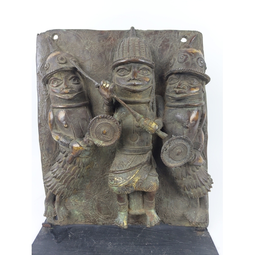 2 - PLAQUE BENIN BRONZE (Nigeria), 34cm W x 30cm H.