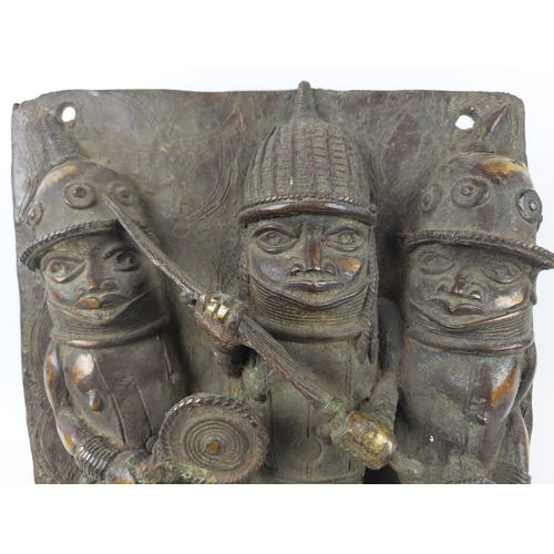 2 - PLAQUE BENIN BRONZE (Nigeria), 34cm W x 30cm H.