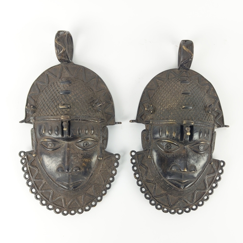 3 - PENDANT BRONZE'S, A PAIR (Nigeria), 32cm H x 18cm W. (2)