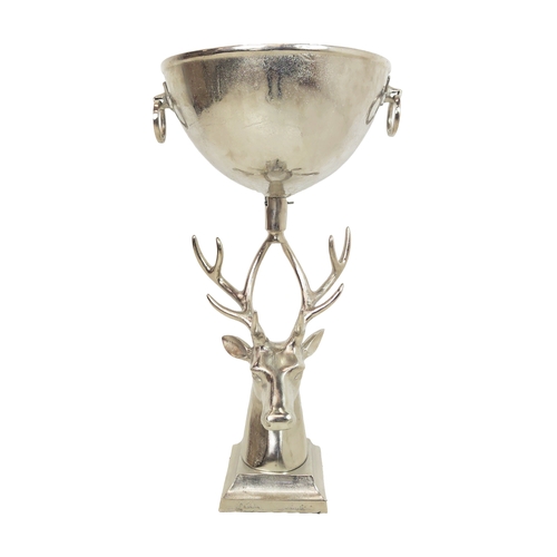 440 - CHAMPAGNE BATH, on stag head form stand, polished metal, 91cm H approx.