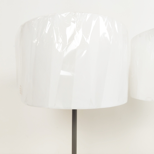 445 - TABLE LAMPS, a pair, silver painted metal, with shades, 95cm H approx.