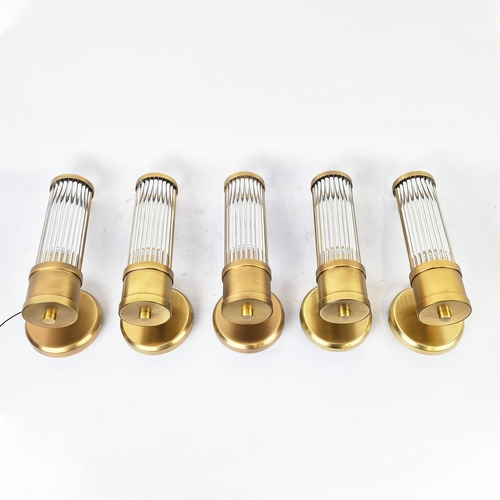 448 - WALL LIGHTS, a set of five, gilt metal and glass, Art Deco style, 29cm H approx. (5) (fair)