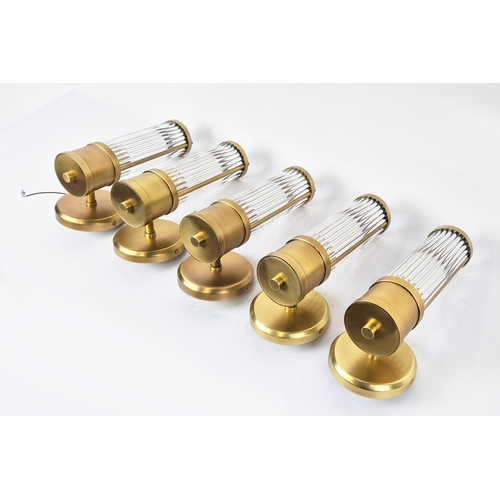 448 - WALL LIGHTS, a set of five, gilt metal and glass, Art Deco style, 29cm H approx. (5) (fair)