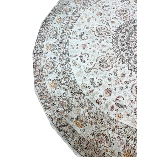 68 - FINE CIRCULAR SILK CARPET, 244cm x 246cm.