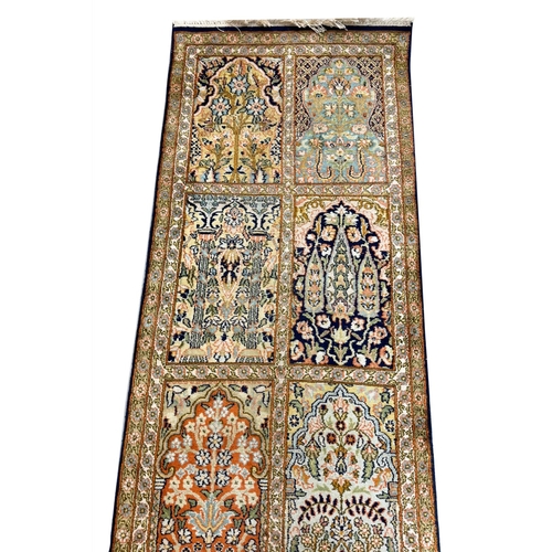 78 - FINE PURE SILK GARDEN DESIGN RUNNER, 300cm x 61cm.