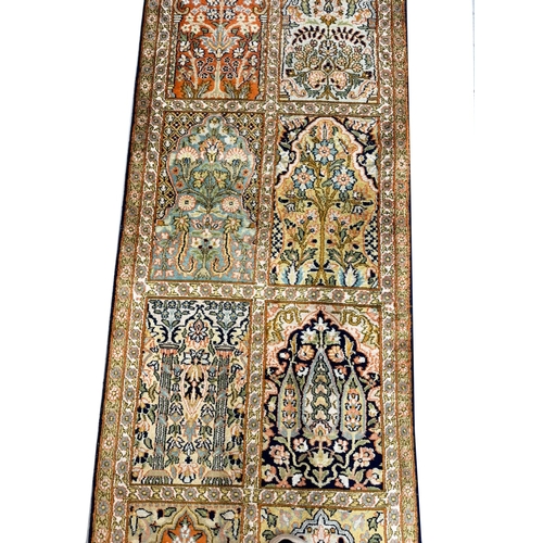 78 - FINE PURE SILK GARDEN DESIGN RUNNER, 300cm x 61cm.