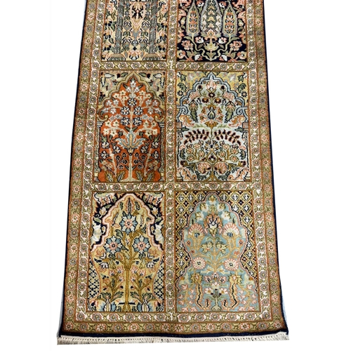 78 - FINE PURE SILK GARDEN DESIGN RUNNER, 300cm x 61cm.