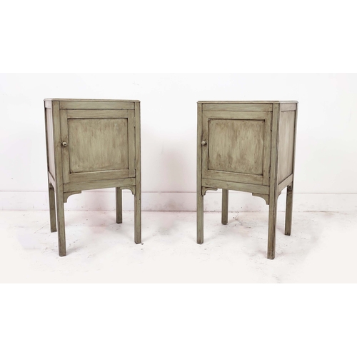 88 - BEDSIDE CABINETS, a pair, early 20th century and later grey painted, each with single door, 69cm H x... 