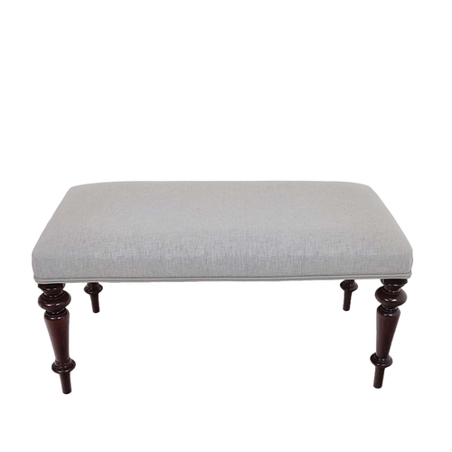 90 - STOOL, part Victorian mahogany and light grey linen upholstered, 43cm H x 89cm x 46cm.