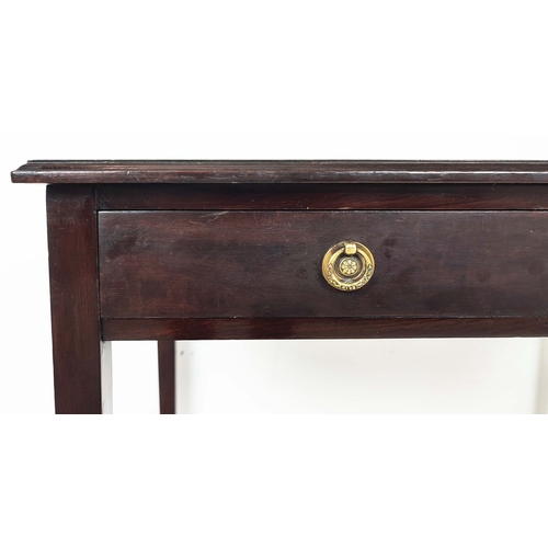 93 - WRITING TABLE, Edwardian mahogany with black leatherette top above two drawers, 75cm H x 76cm x 50cm... 