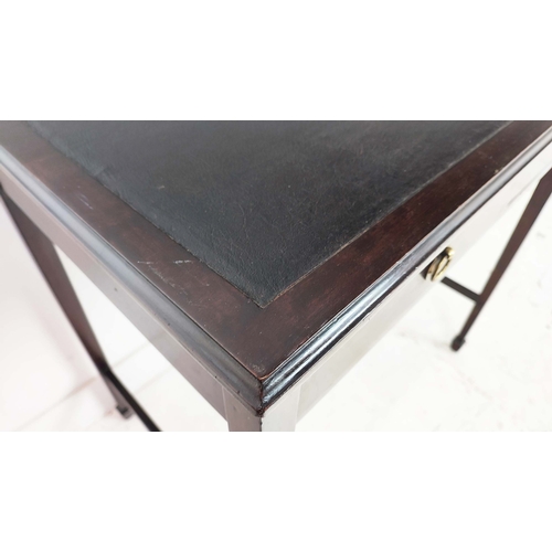 93 - WRITING TABLE, Edwardian mahogany with black leatherette top above two drawers, 75cm H x 76cm x 50cm... 