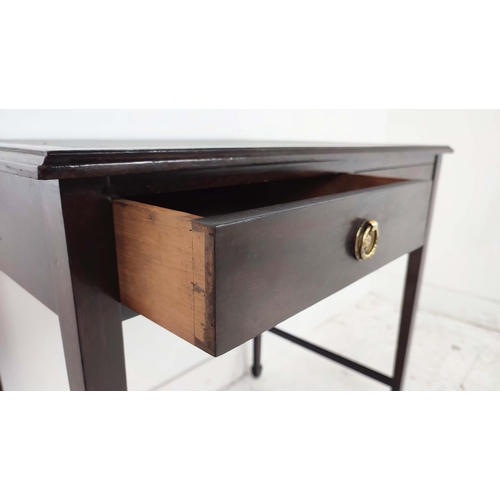 93 - WRITING TABLE, Edwardian mahogany with black leatherette top above two drawers, 75cm H x 76cm x 50cm... 