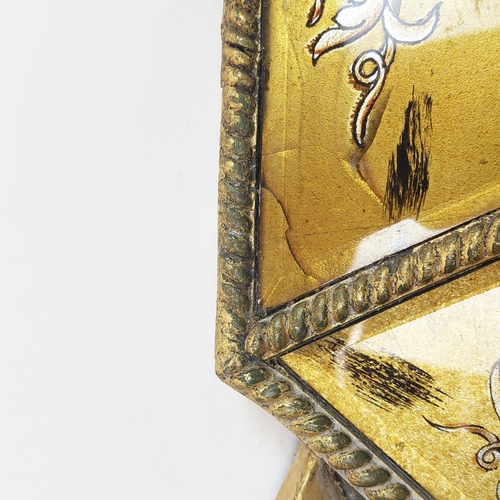 98 - WALL MIRRORS, a pair, gilt and eglomise framed with bevelled octagonal plates, 132cm H x 79cm. (2)