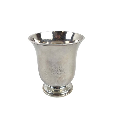 16 - GEORGIAN SILVER WINE FUNNEL, Joseph Angell 1, London, 1824, along with a white metal cup both with i... 